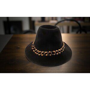 vintage irvine park tan 100% wool beaded band large hat.